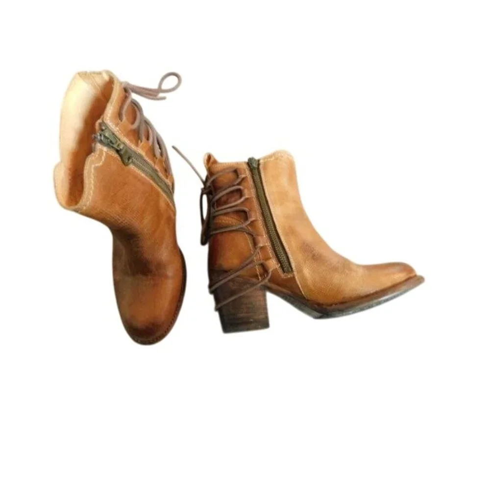 Bed Stu Size 7.5 Organic Tanned Full leather Brown Boho Ankle Boots - Picture 4 of 7
